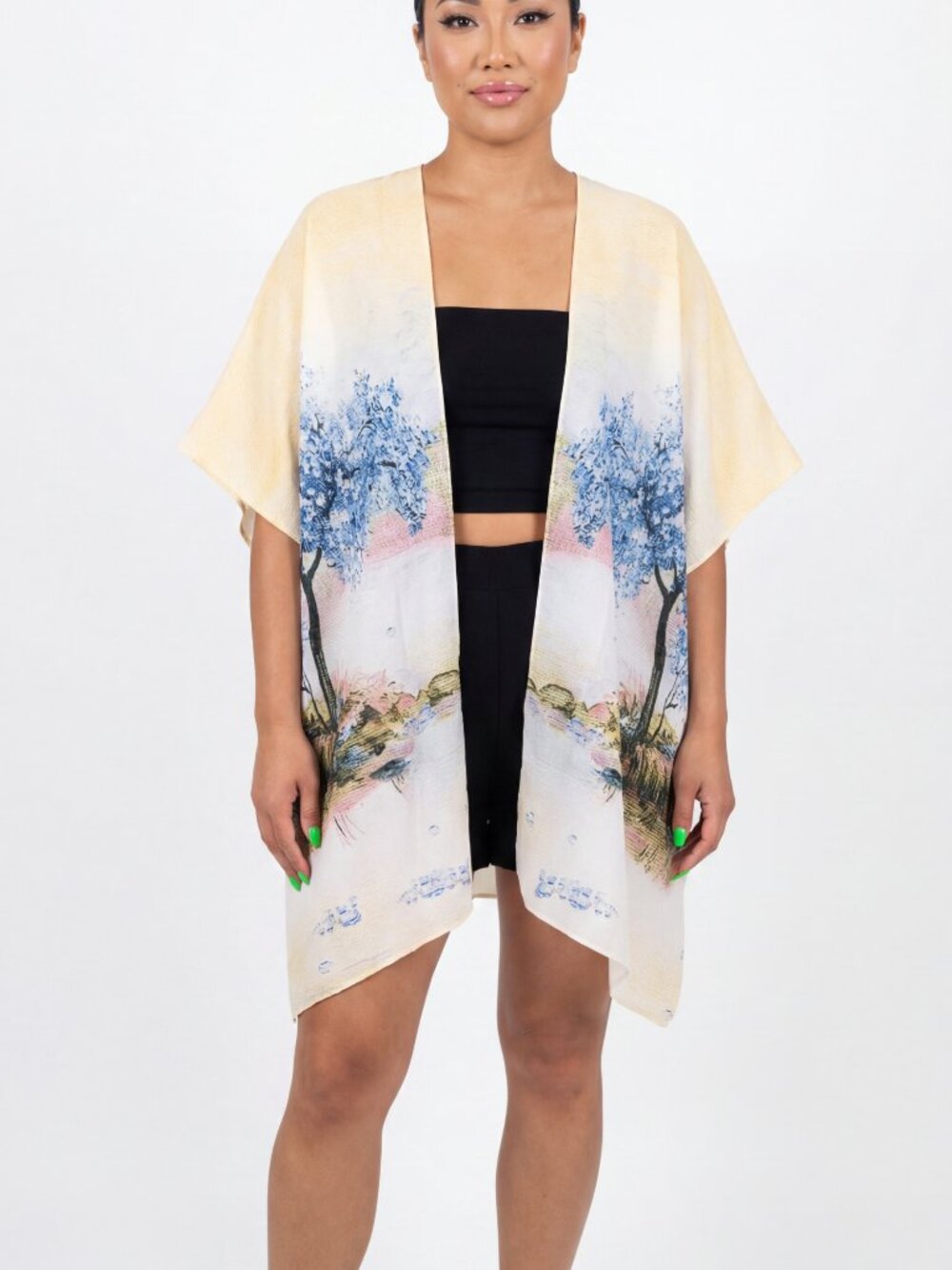 NWT Floral Scenic Cotton Kimono Cover Up One Size Fits 2–22